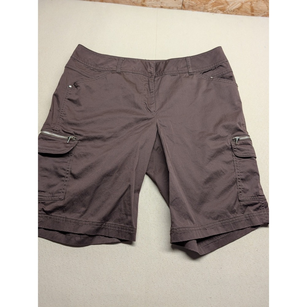 Cache Women's Shorts Size 12 Brown Shiny Fabric Cargo Style 98% Cotton